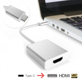 DrPhone - USB-C Naar HDMI - 4K Type-C Adapter - 3840 x 2160 Ultra HD 4K - - Zilver