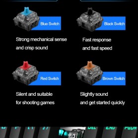 DrPhone AULA1 Mechanisch USB Bedrade Gaming Toetsenbord met Magnetische Polssteun & Bedieningsknop - Blauwe schakelaar