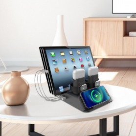 DrPhone DL1 8 in 1 Draadloos Qi Lader & Multifunctionele Houders voor meerdere apparaten - Zwart