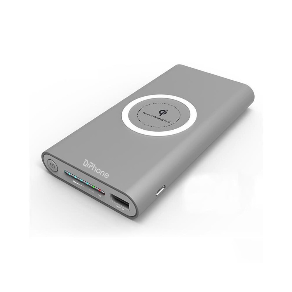 Cyberruimte per ongeluk doden DrPhone PBX3 2 in 1 Powerbank + Draadloos opladen – Externe Batterij – USB  2.0 2.1A–10000 mAh met Batterij indicator- Grijs