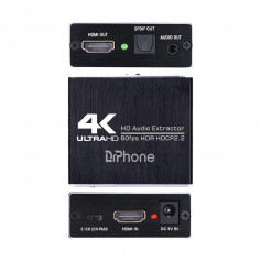 DrPhone ARC4 HDMI Audio Extractor 4K@60HZ - HDMI naar HDMI met Optical TOSLINK SPDIF + 5.1/2CH + 3.5mm Audio Converter - Zwart