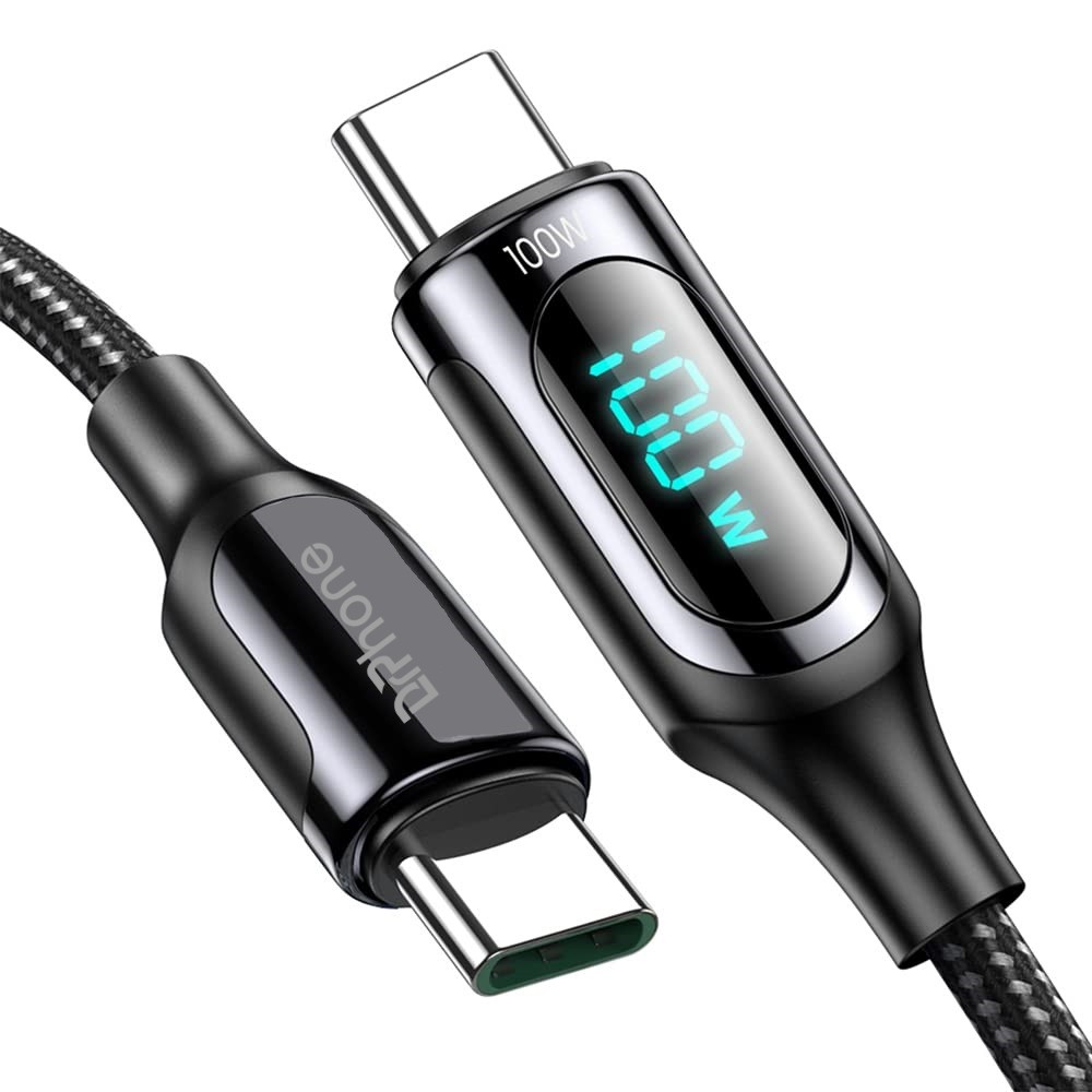 baseren canvas buitenaards wezen DrPhone TITAN5 USB C naar USB C Nylon Gevlochten Kabel met LED Display -  100W PD 5A