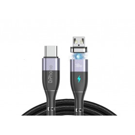 DrPhone ECHO2 - USB-C naar Micro USB Magnetische Nylon Gevlochten Kabel – 18W 3A – 480 Mbps Dataoverdracht – 1 meter - Zwart