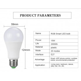 DrPhone SmartLED3 15W RGB/W Smart LED Lamp E27 - Bluetooth - Muziek Voice Control – Lichteffecten – Slimme Verlichting