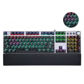 DrPhone AULA1 Mechanisch USB Bedrade Gaming Toetsenbord met Magnetische Polssteun & Bedieningsknop - Blauwe schakelaar