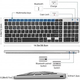 Elementkey® V07 Bluetooth Draadloos Stille Toetsenbord – Geschikt voor IOS / Android / Windows met Numeriek toetsenbord - Wit