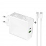 DrPhone XPC2 65 Watt Power Oplader – 2 Poorten – Inclusief USB-C 100W Kabel – PD 3.0 Snel Lader – 2 Meter - Wit
