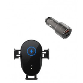 DrPhone Smart Sensor V4® - Automatische Autohouder – Draadloze Oplader – 15W + DrPhone Invincible® Auto Lader – Zwart / Blauw