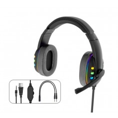 DrPhone GH47 Bedrade AUX 3.5mm Gaming LED Headset - 40mm met microfoon - Koptelefoon - met 3,5 mm "Y" –verlengkabel – Zwart