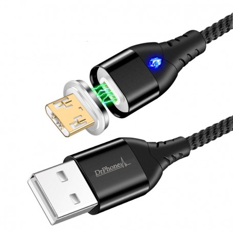 DrPhone Echo Series 3 in 1 - Magnetische Micro-USB/ USB C & Lightning 3A Snellader-2M-Oplaadkabel+ Data & Led– Zwart