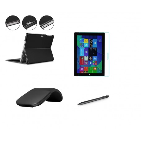 DrPhone PRO N4 - Surface Set - 4 in 1 - Surface PRO X Schermglas + 1024 Actieve pen + Opklapbare Muis + Smart Cover - Zwart
