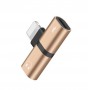 DrPhone Audio Splitter Adapter - 2 Lightning Poorten - Stereo Sound - Opladen + Audio - 2 in 1 - Voor iPhone en iPad - Goud