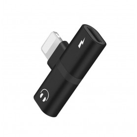 DrPhone Audio Splitter Adapter - 2 Lightning Poorten - Stereo Sound - Opladen + Audio - 2 in 1 - Voor iPhone en iPad - Zwart