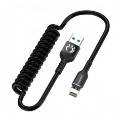 Olesit Intrekbare Lightning Flexibele Elastische Koord Snel Lader – 3.0A – 150 CM – Zwart