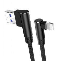 DrPhone D9 Lightning Dubbele 90° Haakse Nylon Gevlochten 2.4A kabel – 1 Meter -Datasynchronisatie & Snel opladen – Zwart
