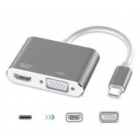 DrPhone CHX - 2 in 1 Adapter USB-C naar HDMI & VGA - 4k 3840*2160P / 30Hz - 2 Display Aansluiten - Silver