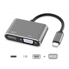 DrPhone CHX - 2 in 1 Adapter USB-C naar HDMI & VGA - 4k 3840*2160P / 30Hz - 2 Display Aansluiten - Space Grey