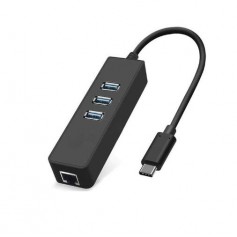 DrPhone GT1 - USB-C Gigabit Ethernet (1000MBPS) Adapter + 3X USB 3.0 Poorten - RJ45 Netwerk Adapter - Zwart
