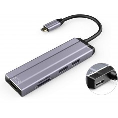 DrPhone 6 in 1 Aluminium USB C Hub Type C 3.1 HDMI 4K UHD 30HZ + USB 3.0 / 2.0 + Charge PD Type C + Micro SD-kaartlezer