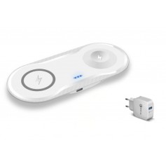DrPhone Compaq - 2 in 1 Draadloze QI Lader voor o.a. Apple Watch 5 / 4 + iPhone 11 – 10W Lader - Wit