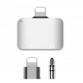 DrPhone LS03 Lighting Splitter – 2 in 1 Adapter – Audio Jack 3.5mm & Oplaad functie (Ondersteunt niet met bellen) - Zilver
