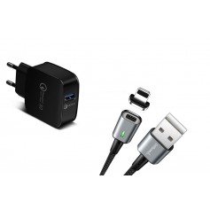 DrPhone 18W Snellader Adapter/Stekker - Thuislader + DrPhone iCON Premium Apple Lightning Magnetisch Oplaadkabel