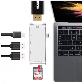 DrPhone 6-in-1 Type-C Hub - USB-C Thunderbolt3 (40 Gb) /USB-C(5 Gb) naar 4K HDMI, 2 USB 3.0-poorten/SD/Micro