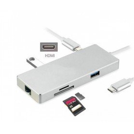 DrPhone Premium 7 in 1 multifunctionele USB C - Type-C Hub naar HDMI Adapter 4K + Ethernet Adapter RJ45 100Mbps + 1x USB