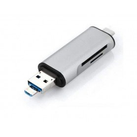 DrPhone ChromeX1 Aluminium USB-C HUB Adapter Kaartlezer Cardreader Type C Hub / USB 3.0 /Micro USB /OTG Micro SD / SD