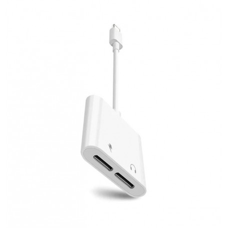 DrPhone Dual Lightning Splitter - Audio & Charge Adapter - Tegelijk opladen en audio beluisteren - Data transfer - Wit