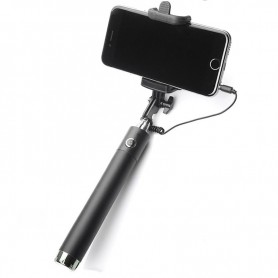 Premium Luxe Pocket Selfie Stick Universeel Met Kabel Afstandsbediening Zwart