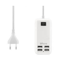 DrPhone UPA1 15W USB Hub Laadstation - Power Adapter 4 Poorten - Opladen - Socket 1.5M Kabel - Wit