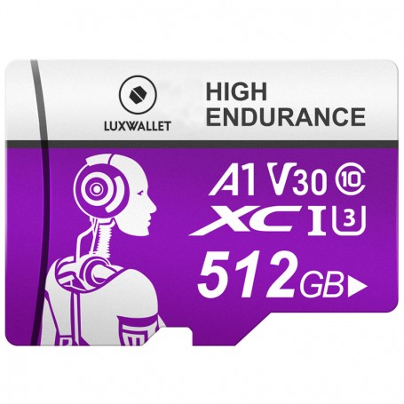LUXWALLET® XC - 256 GB Micro SD Kaart - TF Klasse 10 - High Endurance - Snelle Gegevensoverdracht - Paars