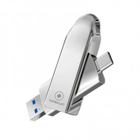 LUXWALLET PROX5 - Metalen USB 3.2 stick - 128GB Opslag - USB 3.2 – Geheugen Stick + 360 ° rotatie - Zilver