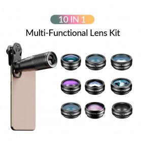 DrPhone APL6+ Smartphone Lens kit- 10 in 1 - 22x telelens, 198 ° fisheye, Groothoek/Macro/CPL/STAR/ en meer