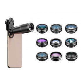 DrPhone APL6+ Smartphone Lens kit- 10 in 1 - 22x telelens, 198 ° fisheye, Groothoek/Macro/CPL/STAR/ en meer