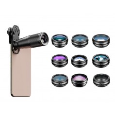 DrPhone APL6+ Smartphone Lens kit- 10 in 1 - 22x telelens, 198 ° fisheye, Groothoek/Macro/CPL/STAR/ en meer