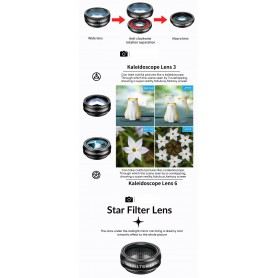 DrPhone APL6+ Smartphone Lens kit- 10 in 1 - 22x telelens, 198 ° fisheye, Groothoek/Macro/CPL/STAR/ en meer