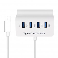 DrPhone HL3 2 in 1 USB C / Type C OTG HUB – 4 x USB 3.0 poorten + Standhouder – Wit