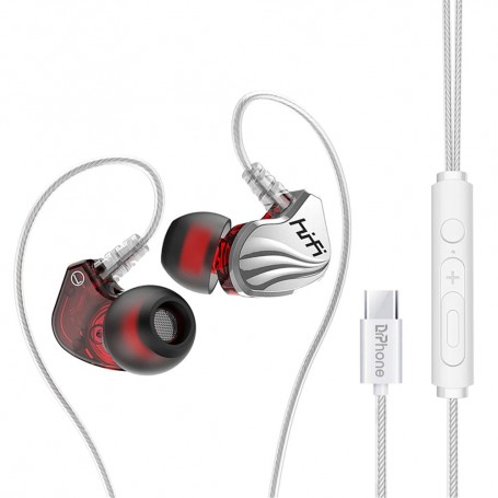 DrPhone Hi15 USB C In-Ear Oordoppen met ingebouwde DAC - BASS - Microfoon - Passief ruisonderdrukking - Zilver