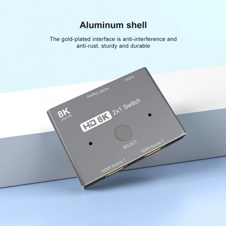 NÖRDIC HDMI 2.1 Switch - HDMI Switch 8K - 2 naar 1 - 8K60Hz 4K120Hz