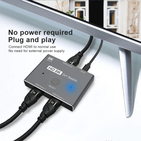 8K HDMI 2.1 Switch 5-in-1 Out With IR Remote Control, 5 Ports Splitter 8K 60Hz/4K 120Hz For Xbox PS5 PC TV