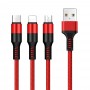 DrPhone MX5 Nylon Gevlochten Kabel - 3 in 1 Lightning/Micro USB/Type-C - Stabiele USB Oplaadkabel – MAX 2A - Rood