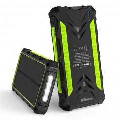 DrPhone PSO2 Zonne-energie Solar Powerbank 20000mA met Multifuntionele Zaklamp & Draadloze Qi Lader – Universeel – Zwart/Groen