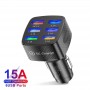 DrPhone QC11 48W 6-poorts USB Snelle Autolader – 1 X QC3.0 - Qualcomm 3.0 - 6 multipoort USB-oplader – Universeel - Zwart