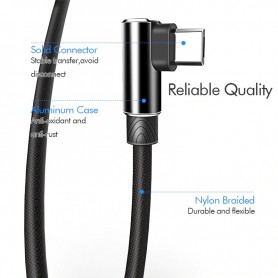 DrPhone D9 Lightning Dubbele 90° Haakse Nylon Gevlochten 2.4A kabel – 2 Meter -Datasynchronisatie & Snel opladen – Zwart