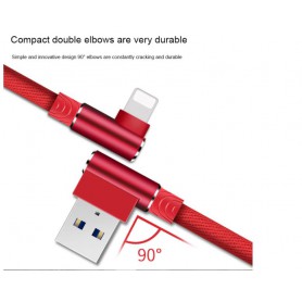 DrPhone D9 Lightning Dubbele 90° Haakse Nylon Gevlochten 2.4A kabel – 2 Meter -Datasynchronisatie & Snel opladen – Zwart