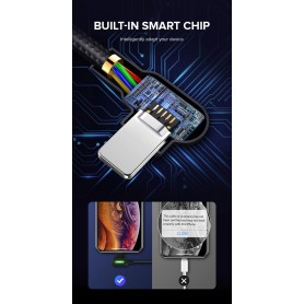 DrPhone MDD Series Lightning Oplaadkabel 2.4A – Oplaadsnoer - 90 graden Haaks Nylon Gevlochten Kabel & Data syncronisatie - 1.8M