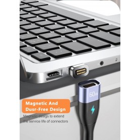 DrPhone ECHO2 - USB-C naar USB-C Magnetische Nylon Gevlochten Kabel - 60W 20V 3A – QC4.0/3.0 – 0.5 meter – Groen