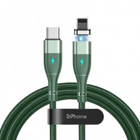 DrPhone ECHO2 - USB-C naar USB-C Magnetische Nylon Gevlochten Kabel - 60W 20V 3A – QC4.0/3.0 – 0.5 meter – Groen